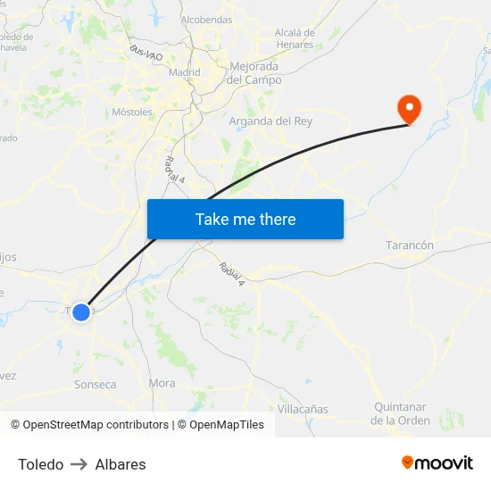 Toledo to Albares map