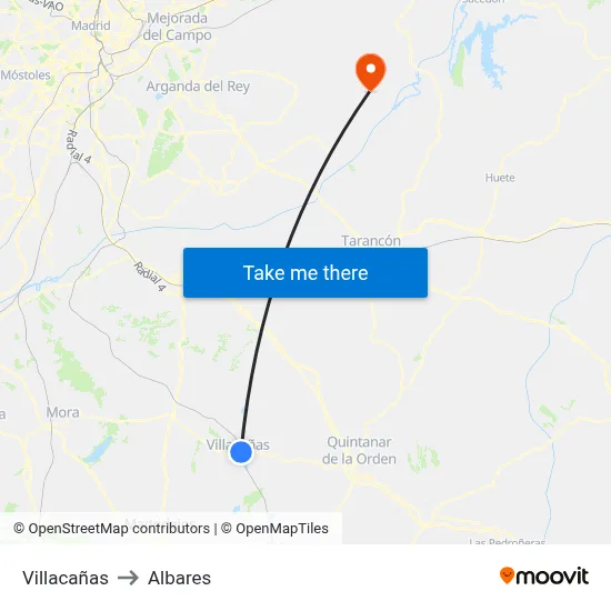 Villacañas to Albares map
