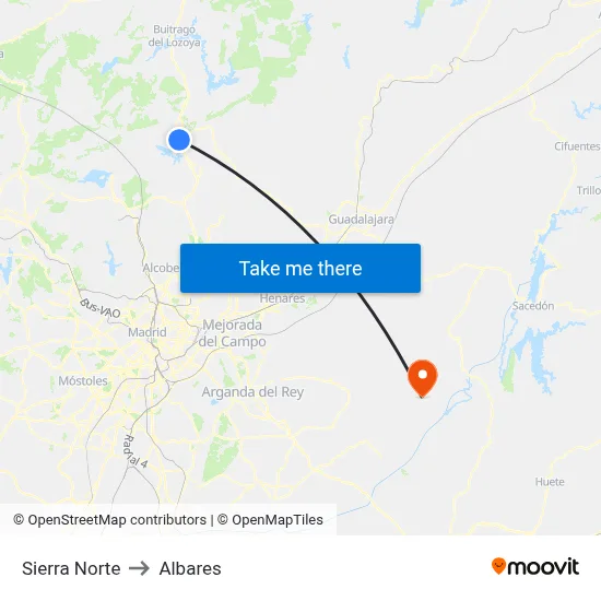 Sierra Norte to Albares map