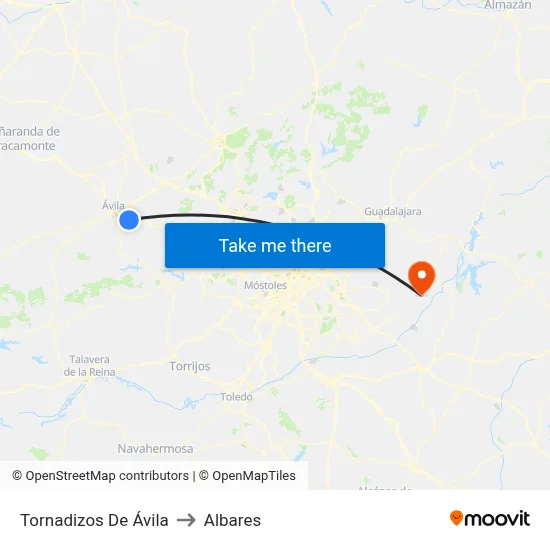 Tornadizos De Ávila to Albares map
