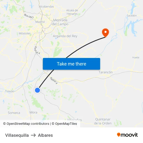 Villasequilla to Albares map
