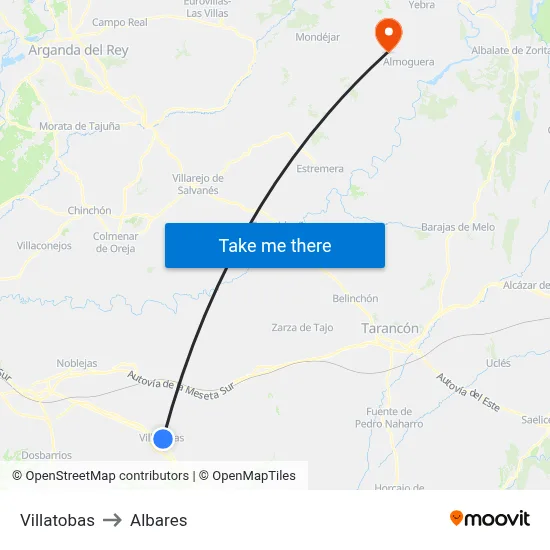 Villatobas to Albares map