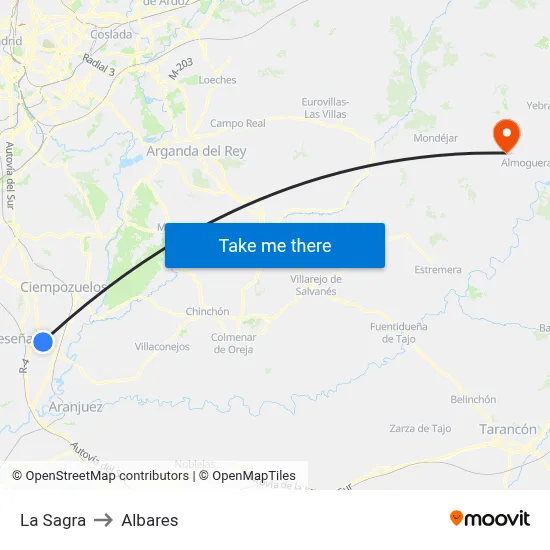 La Sagra to Albares map