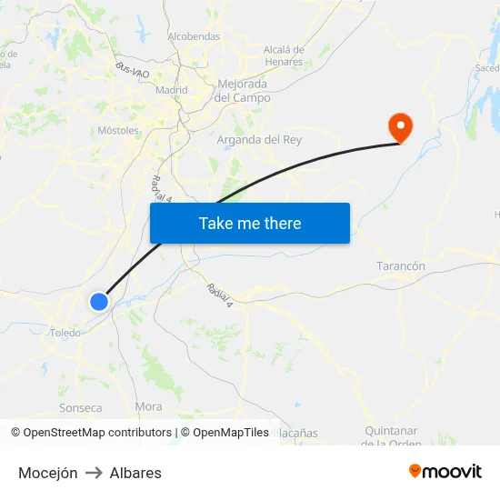 Mocejón to Albares map