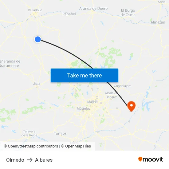 Olmedo to Albares map