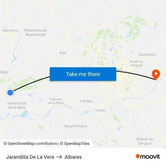 Jarandilla De La Vera to Albares map