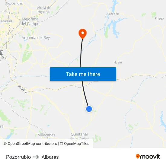 Pozorrubio to Albares map