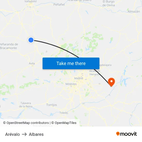 Arévalo to Albares map