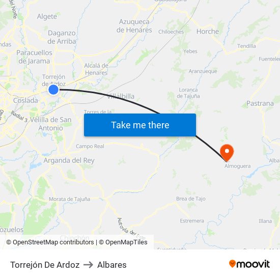 Torrejón De Ardoz to Albares map