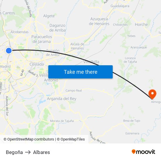 Begoña to Albares map