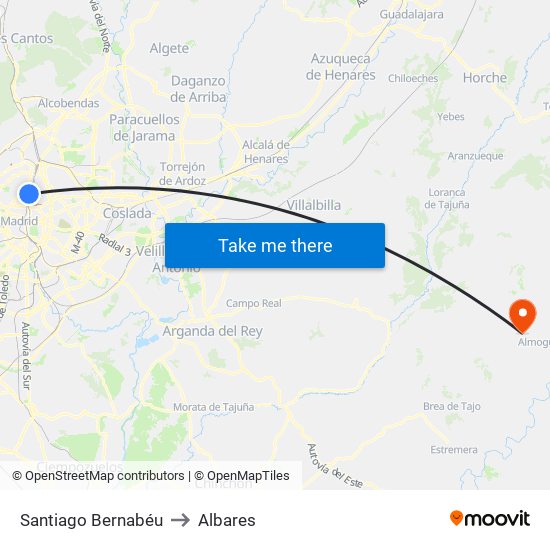 Santiago Bernabéu to Albares map
