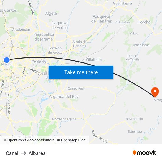 Canal to Albares map