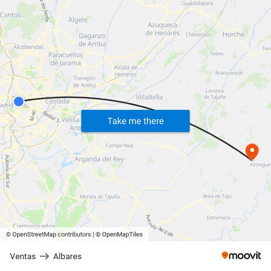 Ventas to Albares map