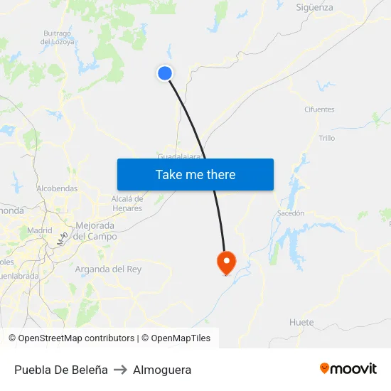 Puebla De Beleña to Almoguera map