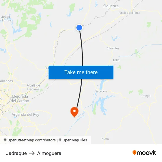 Jadraque to Almoguera map
