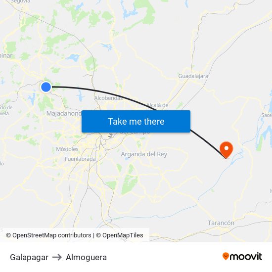 Galapagar to Almoguera map