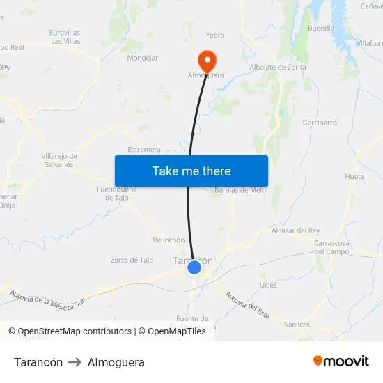 Tarancón to Almoguera map