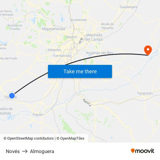 Novés to Almoguera map