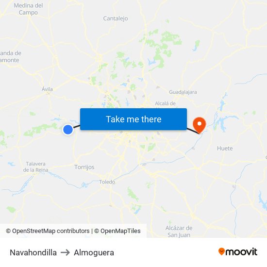 Navahondilla to Almoguera map