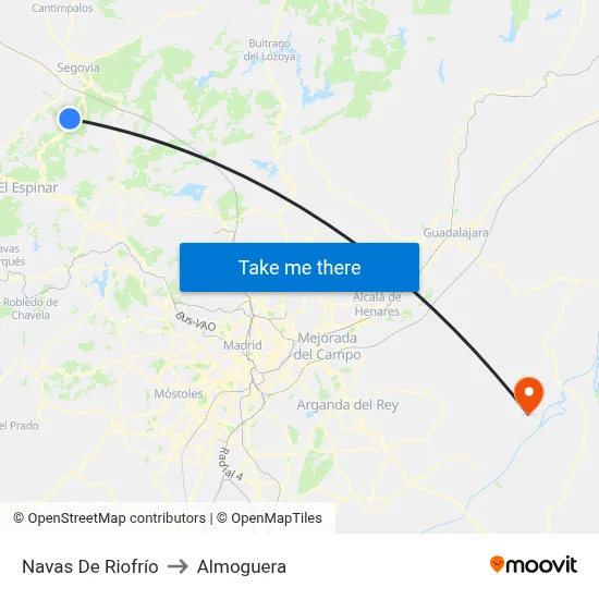 Navas De Riofrío to Almoguera map