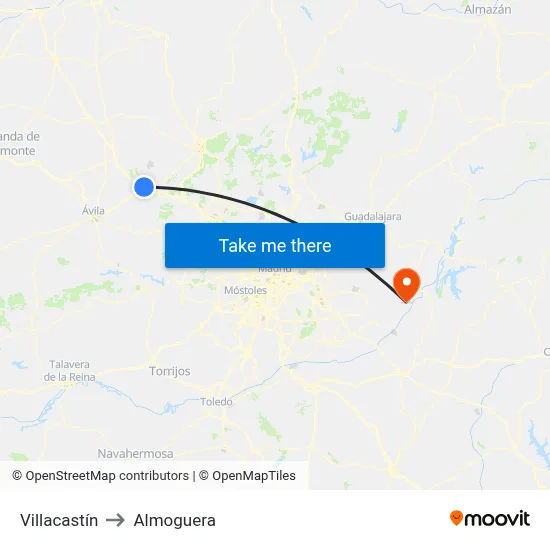 Villacastín to Almoguera map