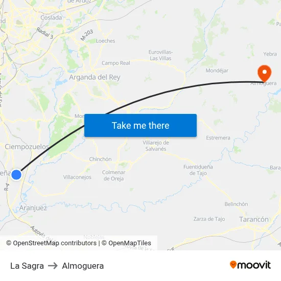 La Sagra to Almoguera map