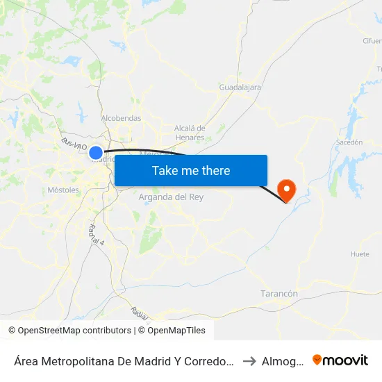 Área Metropolitana De Madrid Y Corredor Del Henares to Almoguera map
