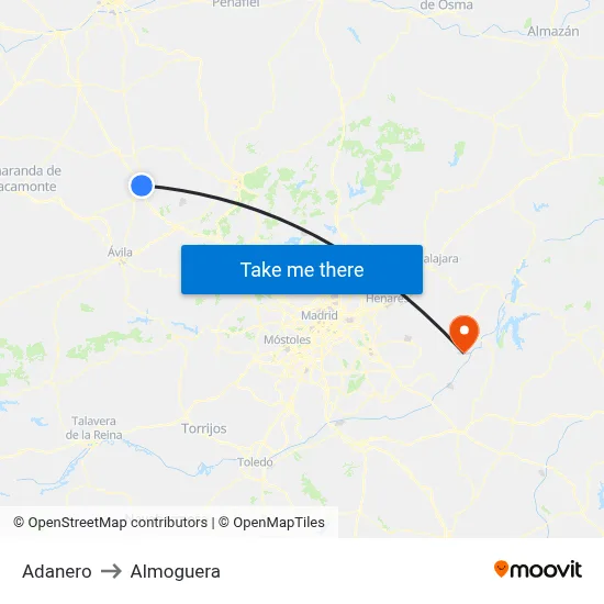 Adanero to Almoguera map