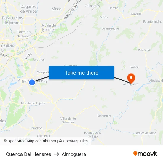 Cuenca Del Henares to Almoguera map