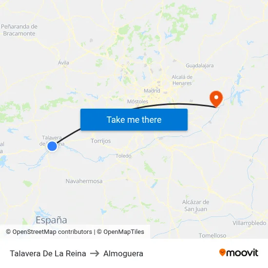 Talavera De La Reina to Almoguera map