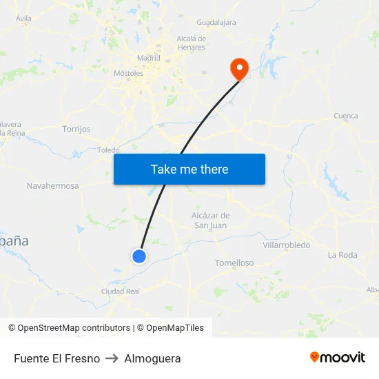 Fuente El Fresno to Almoguera map