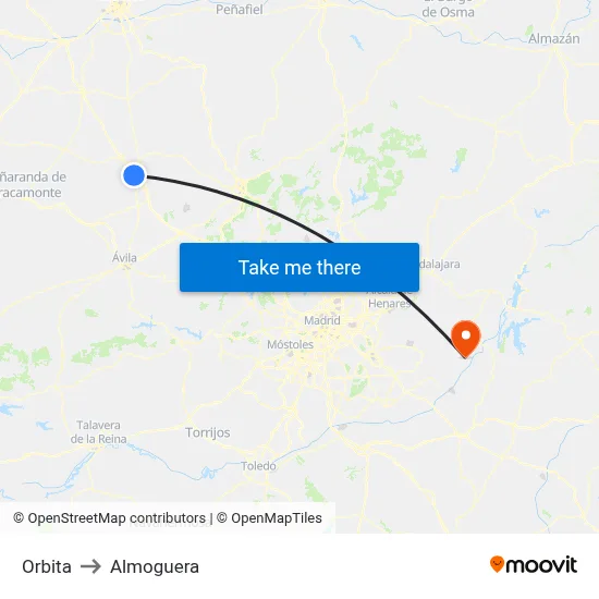 Orbita to Almoguera map