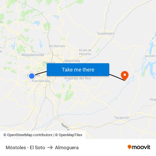 Móstoles - El Soto to Almoguera map