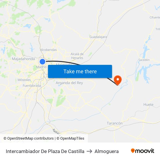 Intercambiador De Plaza De Castilla to Almoguera map