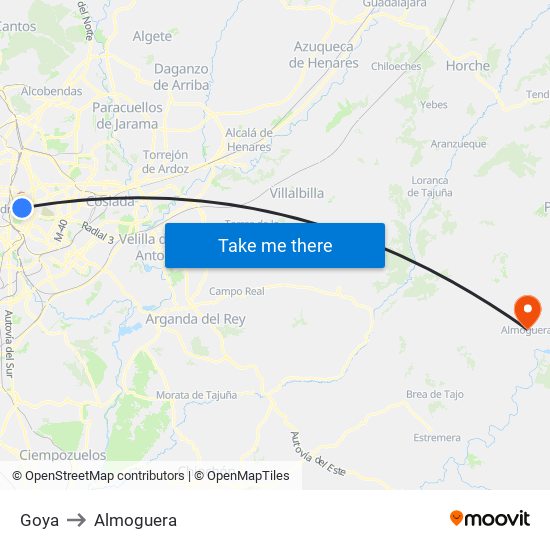 Goya to Almoguera map