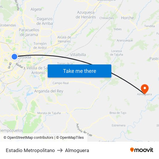 Estadio Metropolitano to Almoguera map