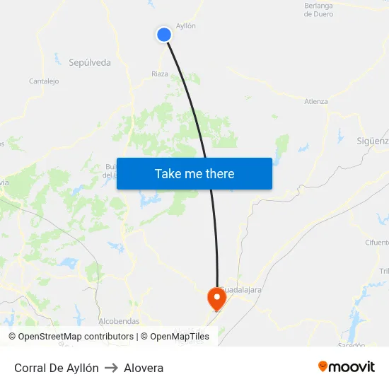 Corral De Ayllón to Alovera map