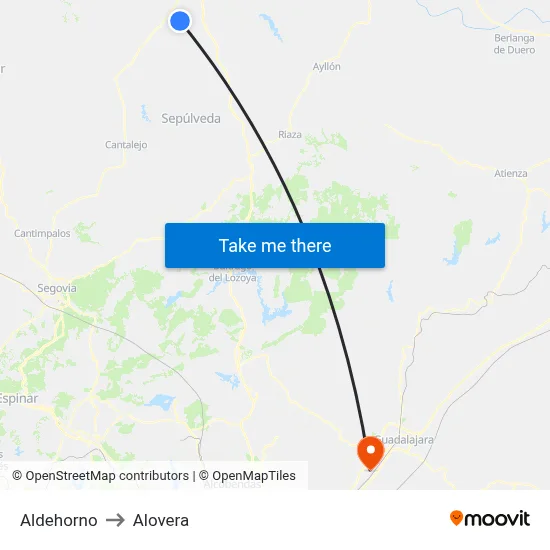 Aldehorno to Alovera map