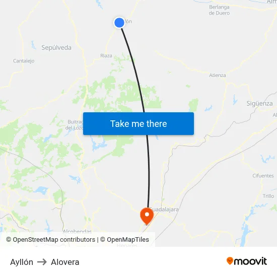 Ayllón to Alovera map