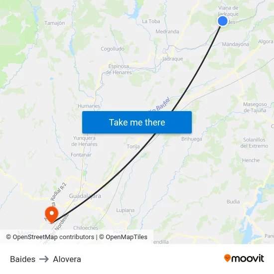 Baides to Alovera map