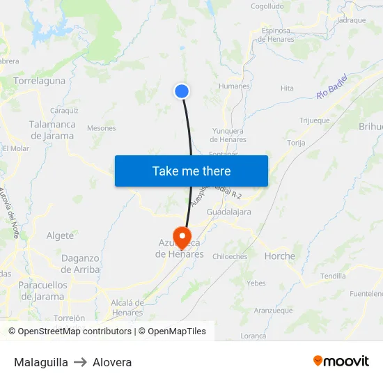 Malaguilla to Alovera map