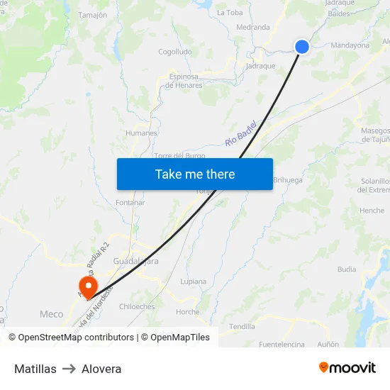 Matillas to Alovera map