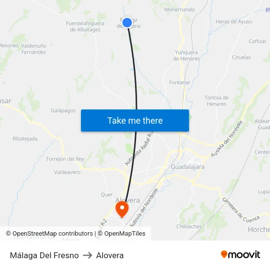 Málaga Del Fresno to Alovera map