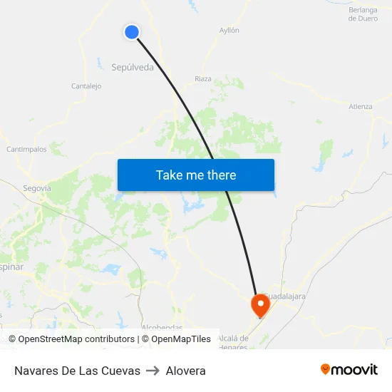 Navares De Las Cuevas to Alovera map