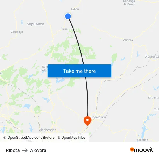 Ribota to Alovera map