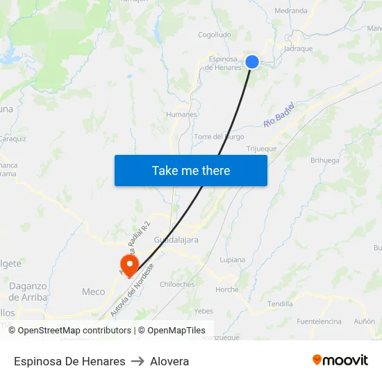 Espinosa De Henares to Alovera map