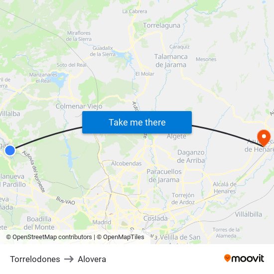 Torrelodones to Alovera map