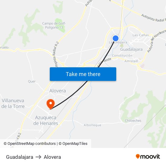 Guadalajara to Alovera map