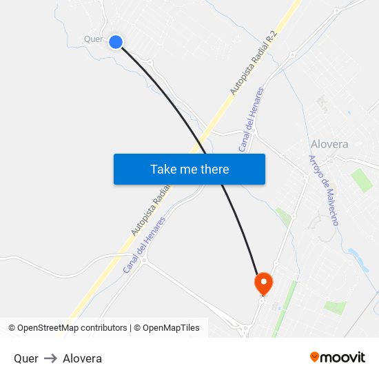 Quer to Alovera map