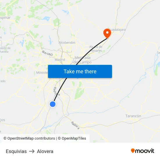Esquivias to Alovera map